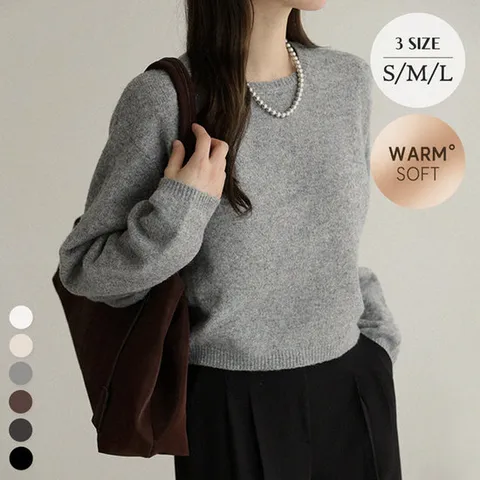 어썸 [웜소프트No.12] 울혼방 세미크롭 라운드넥 니트_265011