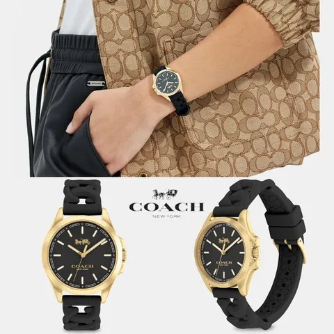 코치 COACH C9580 OS 여자 34 Mm Libby 시그니쳐 러버 스트랩 손목시계
