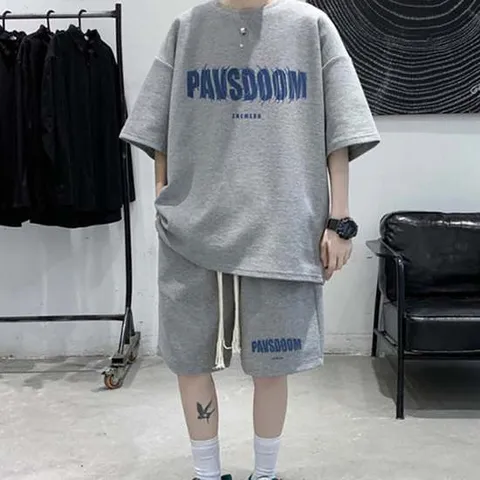 남자 여름 데일리 캐주얼 와플 패턴 추리닝 세트