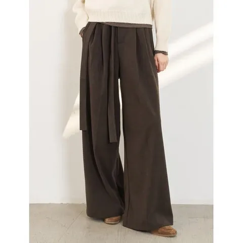 [나인식스뉴욕]허리끈 장식 밴딩 와이드 기모 팬츠 (NP4TA002L0)