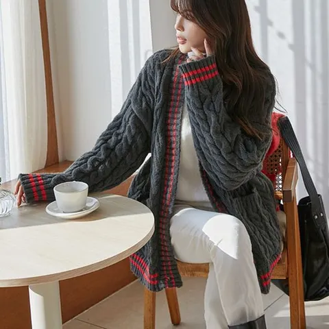 [나크21](55~120) 꽈배기 도톰 니트 가디건 NK34-J-33