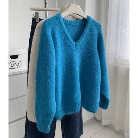 쏭포유 / 코발트블루니트 딥브이넥 가오리 니트
