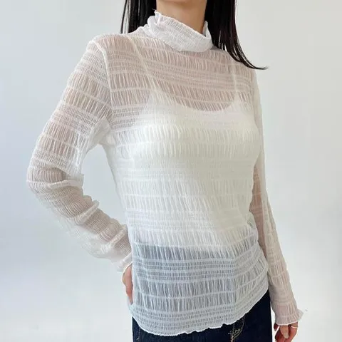 여성 시스루 엠보 목폴라 티셔츠 터틀넥 레이어드 이너티