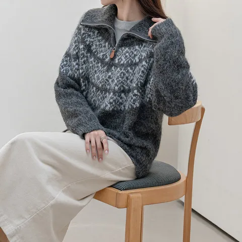 모노앳디 페잇츠 울 노르딕 반집업 니트