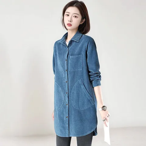 (55~88)빅포켓골덴셔츠점퍼 체크자켓 카라점퍼 반코트 간절기여성점퍼 40대 50대 엄마