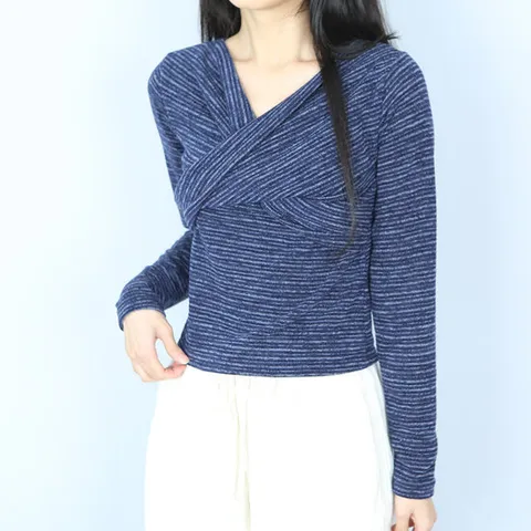 [파라노말샵]단가라 나비 꼬임 랩 슬림 긴팔 크롭티 (파라노말샵