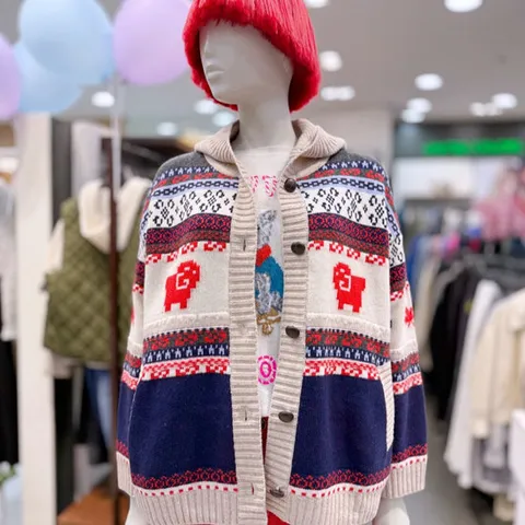 [베네통]자카드 후드 니트 가디건(BAKCA9561)_DG