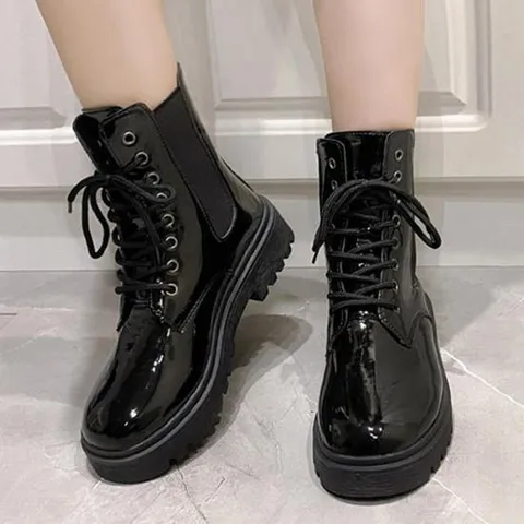 여성 편한 유행하는 패션 발목 부츠 워커 통굽 신발 - 2컬러