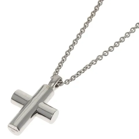 [패피스 중고명품] 불가리 라틴 크로스 목걸이 K18 화이트 골드 (W-JW-BVL-001891)