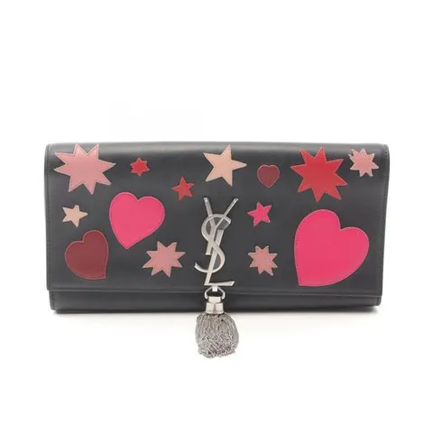 [패피스 중고명품] 생로랑 모노그램 태슬 세컨드 백 클러치 가죽 블랙 레드 핑크 (W-BG-YSL-001178)