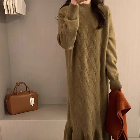 [아리엘스타일]루즈핏 머메이드 겨울원피스 소엘르니트롱원피스