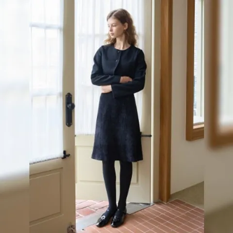 [ 롯데백화점 ][올리브데올리브]울자켓 레이어드 플레어 벨벳 원피스 OW5WOA27-GB