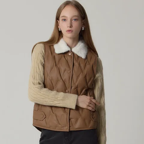 [GS특가][르오트(LeOT)] FAUX 퍼카라 핫멜트 덕다운 베스트-사이즈 55~88까지