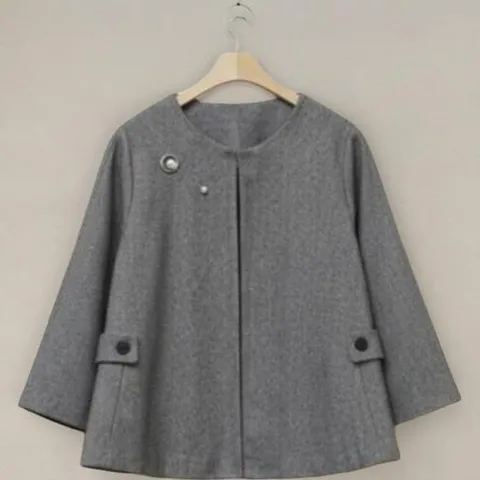 [미라클세븐]여성용 모직 자켓 헤링본 패턴 진주 장식 9부 오피