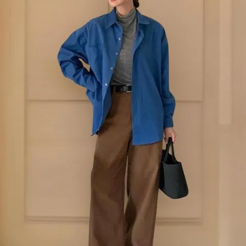 여성 빅사이즈 무지컬러 100% 면 박스핏 셔츠 블라우스