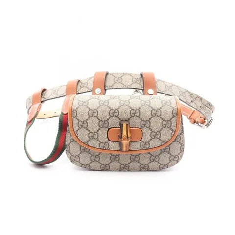 [패피스 중고명품] 구찌 뱀부 1947 미니 벨트 백 베이지 브라운 코팅 캔버스 가죽 (W-BG-GUC-015884)