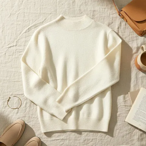 샵앤) 여성 울반목 양모100 무지 니트 티셔츠 DGB-WKN-5045-아이보리