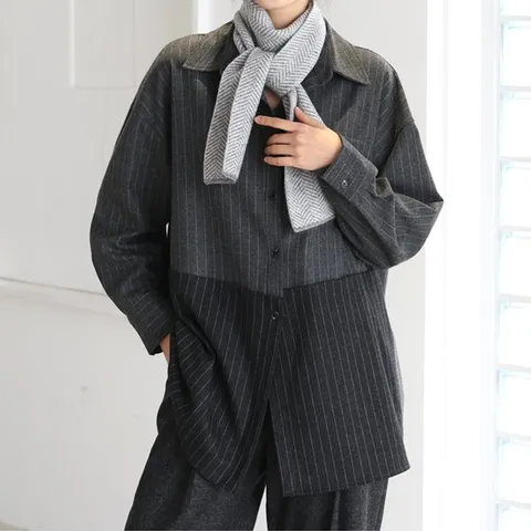 [주줌] (made)[울18%]울혼방 스트라이프 언발셔츠