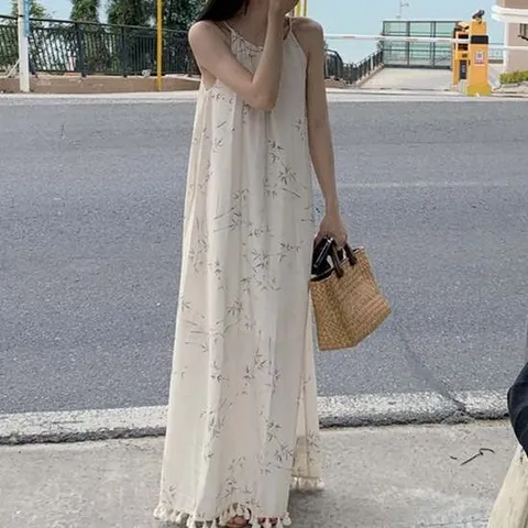 긴원피스 롱맥시룩 끈나시 휴양지룩 스타일링 롱원피스