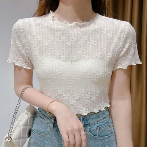 티셔츠 반팔티 크롭기장 여자 여름 프릴 이너 시스루 시스루티셔츠