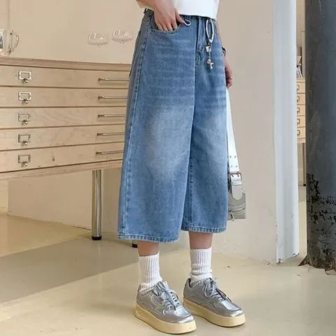 패션팬츠 여자 통넓은 와이드 7부팬츠 데님 워싱 청바지 4컬러