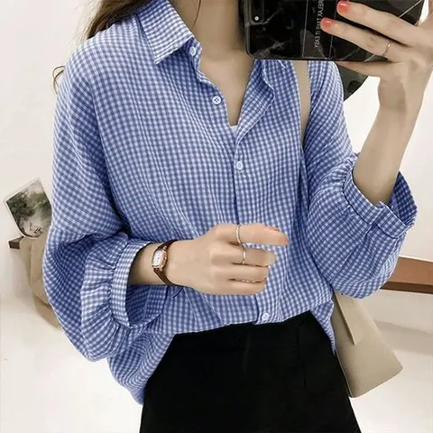 러블리 블라우스 여성 3컬러 깅엄체크 셔츠 여성셔츠
