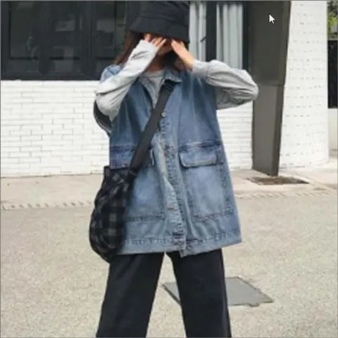 데님쪼끼 여자 오버핏 청자켓 조끼 포켓 데님 베스트 레이어드 민소매