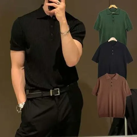 남성 빅골지 반소매 썸머 버튼 니트 티셔츠 니트티셔츠