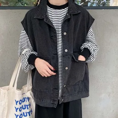 패션데님자켓 2컬러 여성 간절기 아우터 데님 청 조끼