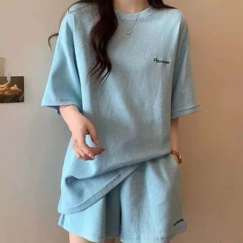 [오너클랜]인기상품 여성 여름 와플코튼 반팔 루즈핏 세트 데일