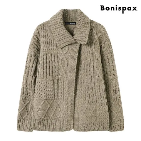[보니스팍스]울 루즈핏 원 버튼 꽈배기 니트 가디건 (XP4CK015L0)