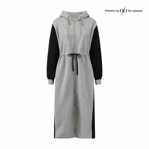 [나인식스뉴욕] 배색 소매 후드 집업 기모 원피스 (NPBOP002M0)