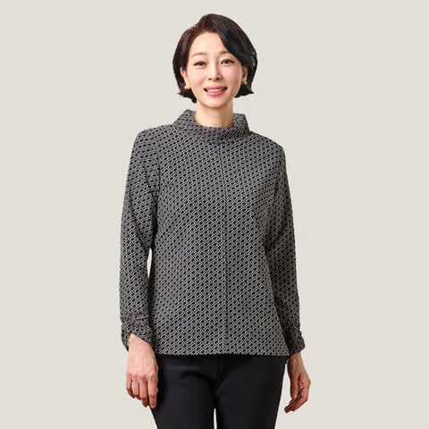 [마담엘레강스] 버티칼 메쉬 배색 블라우스 KYV3BL04