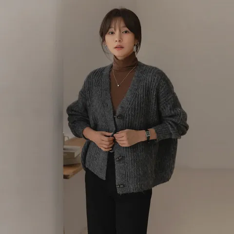 [66-110] 머크 떡볶이 버튼 골지 가디건