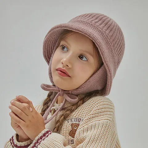 마스케라 벨리아(Vellia) 키즈 메리노 울 니트 버킷햇 + 쁘띠 머플러 세트