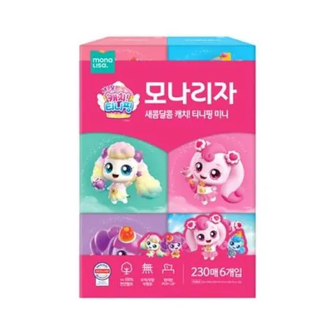 모나리자 캐치 티니핑 미니 미용티슈 (230매) 6입 청소용품 플래너 앨범 필통 노트
