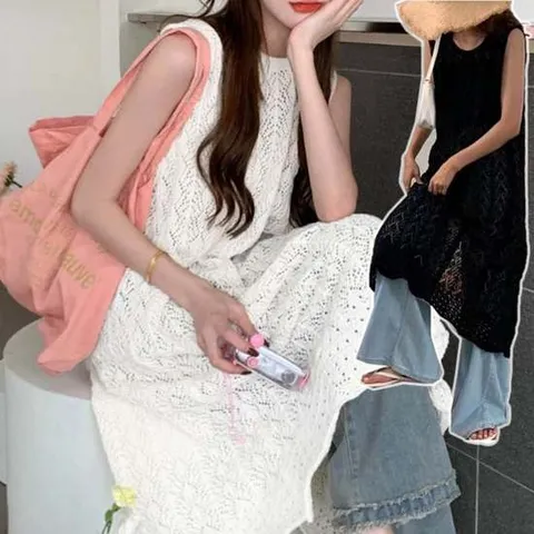 여성 여름 유니크코디 오픈형 레이어드 시스루롱조끼