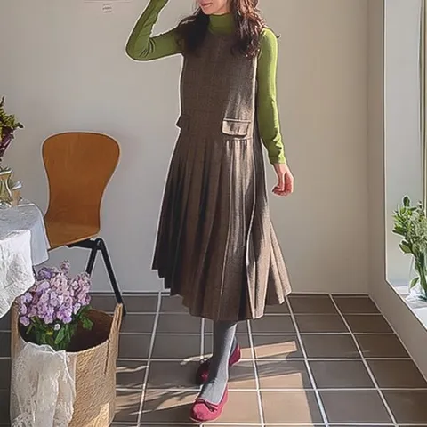 [리린][연말룩]메르딘 잔잔체크 페미닌무드 플리츠 원피스 [2color]