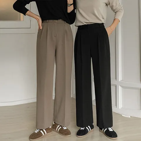 [조아맘] 웜 핀턱 기모 와이드 슬랙스