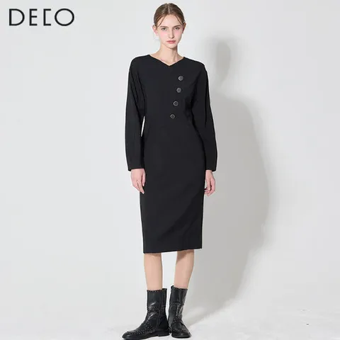 데코 볼륨 돌먼 소매 원피스