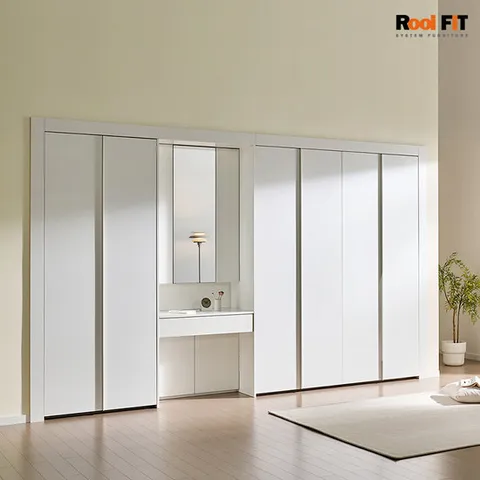 화이트매트 여닫이 화장대 붙박이장_330cm (11자)