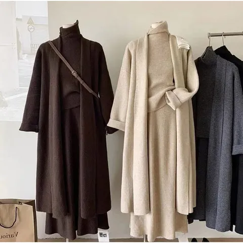 LnD 로앤테 여성 니트 3종세트 가디건 니트슬리브리스 롱 스커트 치마 겨울 투피스