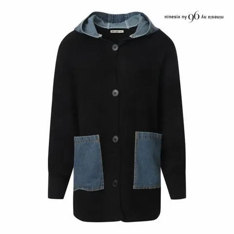 [나인식스뉴욕] 데님 후드 빅 포켓 버튼 니트 가디건 (NPBKG015M0)