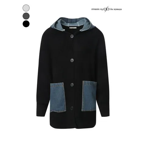 [나인식스뉴욕]데님 후드 빅 포켓 버튼 니트 가디건 (NPBKG015M0