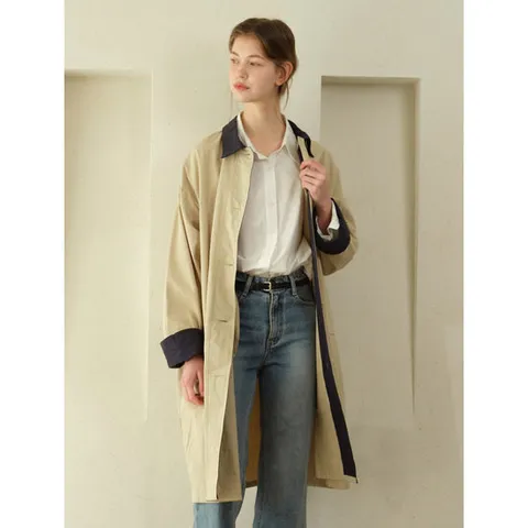 [나인식스뉴욕]카라 배색 포인트 트렌치 자켓 (NP3JK007L0)