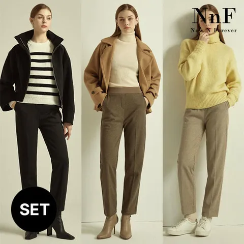NnF 여성 기모 헤링본 밴딩 팬츠 3종세트