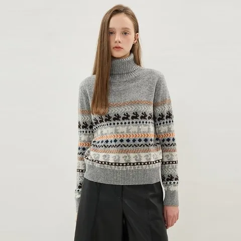 [ 롯데백화점 ][올리브데올리브]애니멀 노르딕 패턴 믹스 니트 풀오버 OK5WPB25