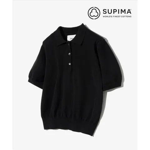우먼즈 수피마 코튼 반팔 폴로 니트 블랙