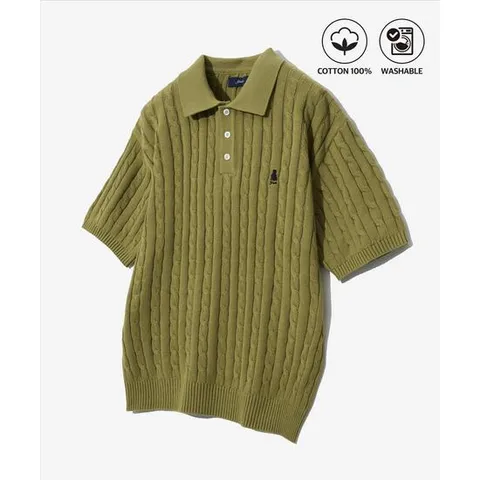 헤리티지 댄 반팔 폴로 니트 올리브 라임
