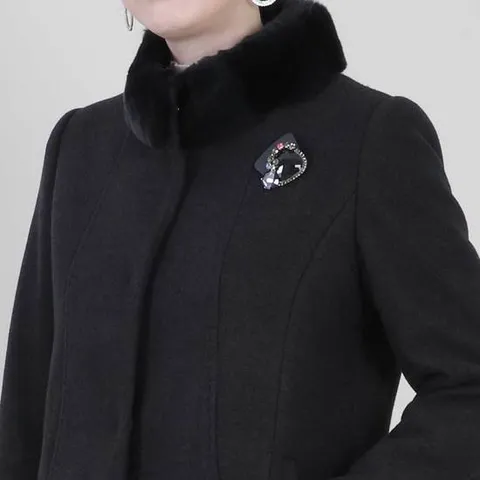 [애비뉴투지]토끼털 차이나 카라 브로치 가을 겨울 코트 J11512